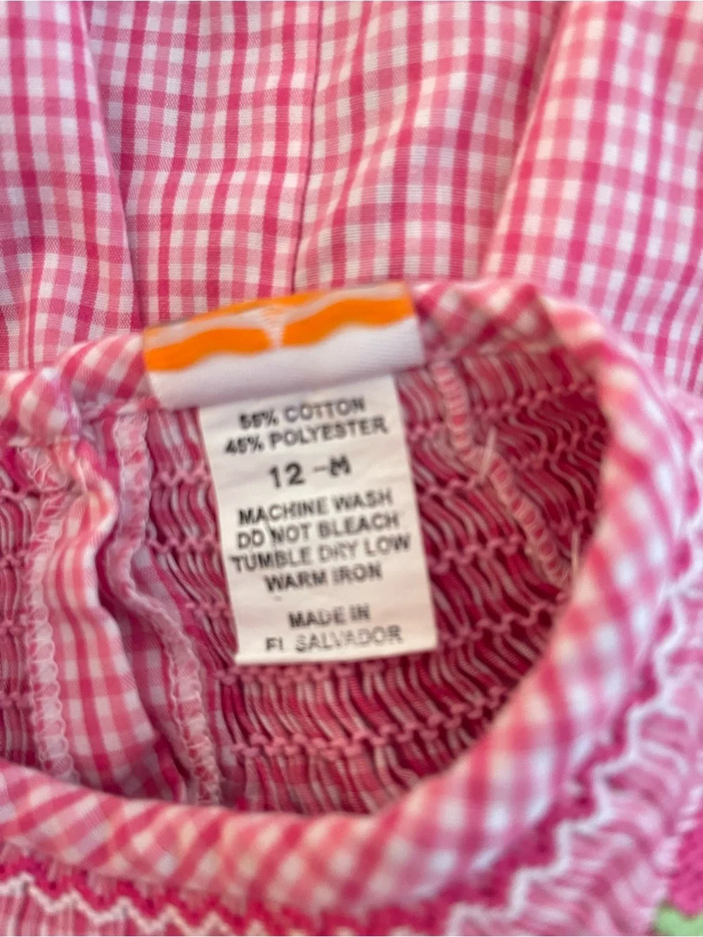 EUC Hand Smocked Vibrant Pink Gingham Watermelon Flutter Sleeve Bubble